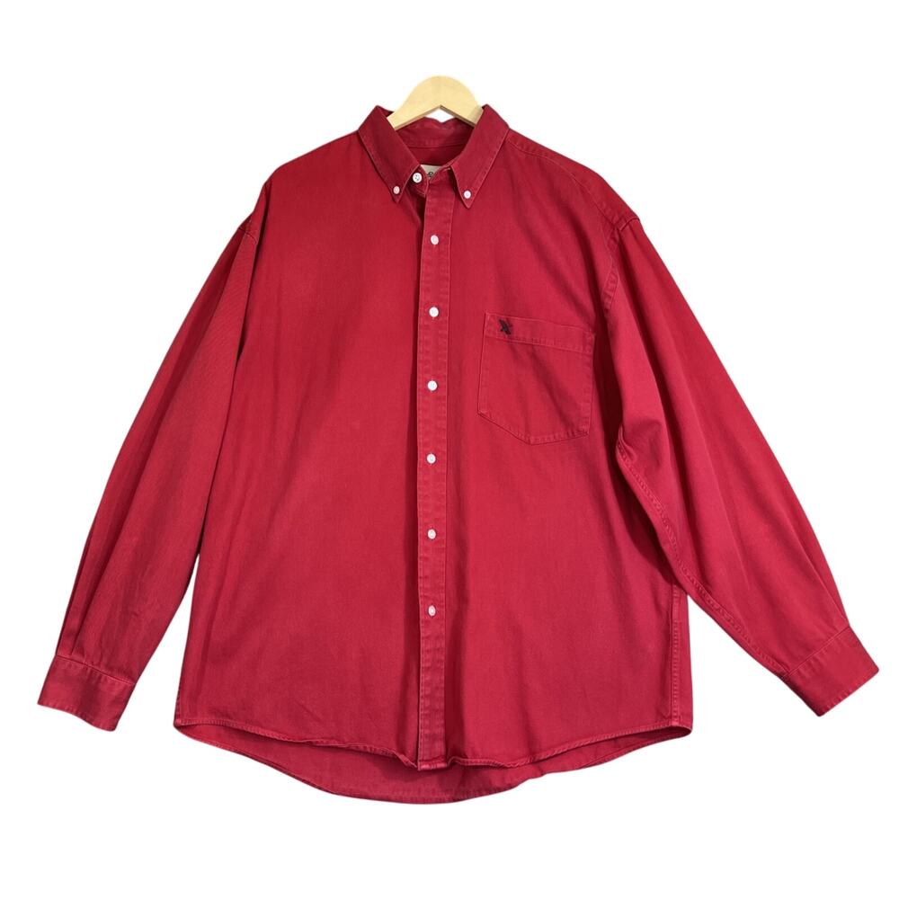 Eddie Bauer Shirt Mens Large Red Heavyweight Twill Button Down Dad Retro